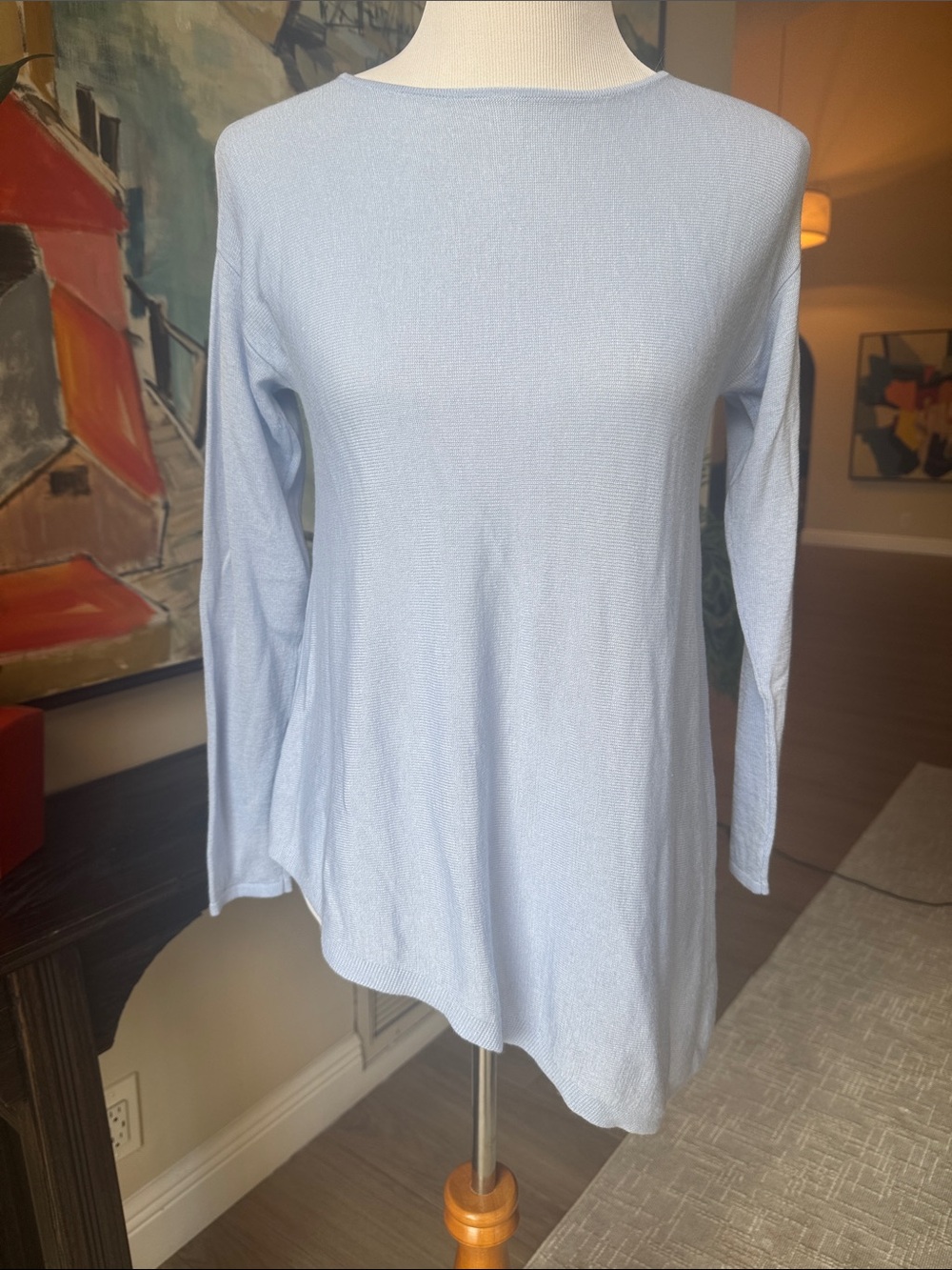 Eileen Fisher Pale Blue Long Sleeve Boatneck Top